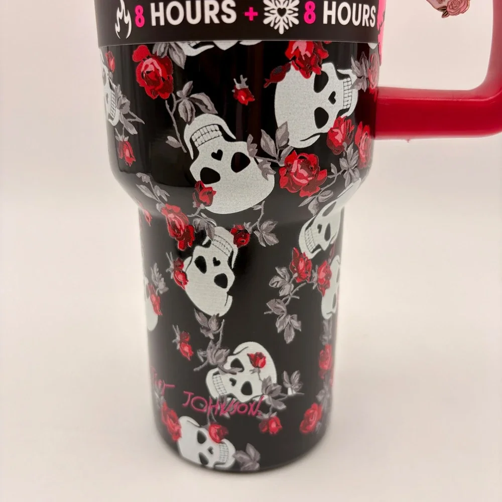 Betsey Johnson 40oz Stainless Steel Insulated Tumbler Skull Rose Straw Topper
